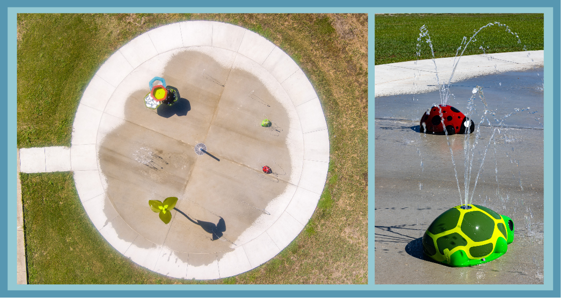 AquaGather™ Station, LeafCrown and TotPack Ladybug at the Hico splash pad in Hico, TX.