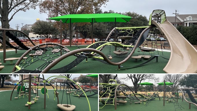 Burleson Park playground in University Park, TX — installed by Whirlix Design