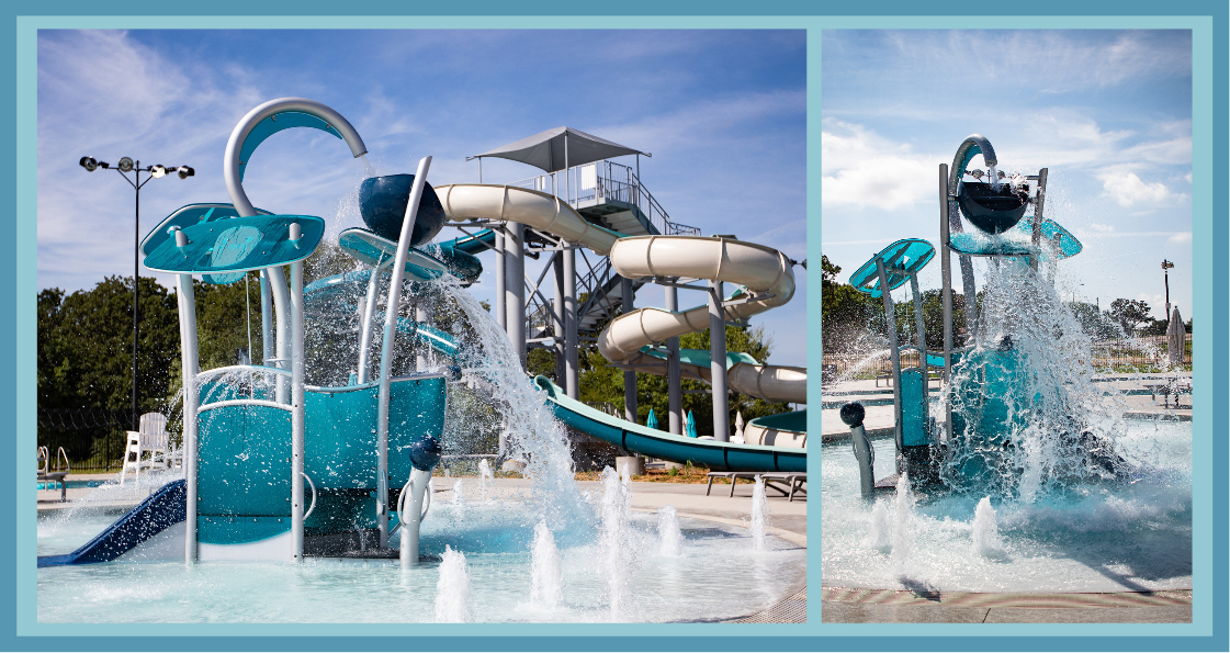 Aquatix HydraHub2 continuous-play structure with slides and crawl tunnels at Crawford Aquatics Center in Dallas, TX