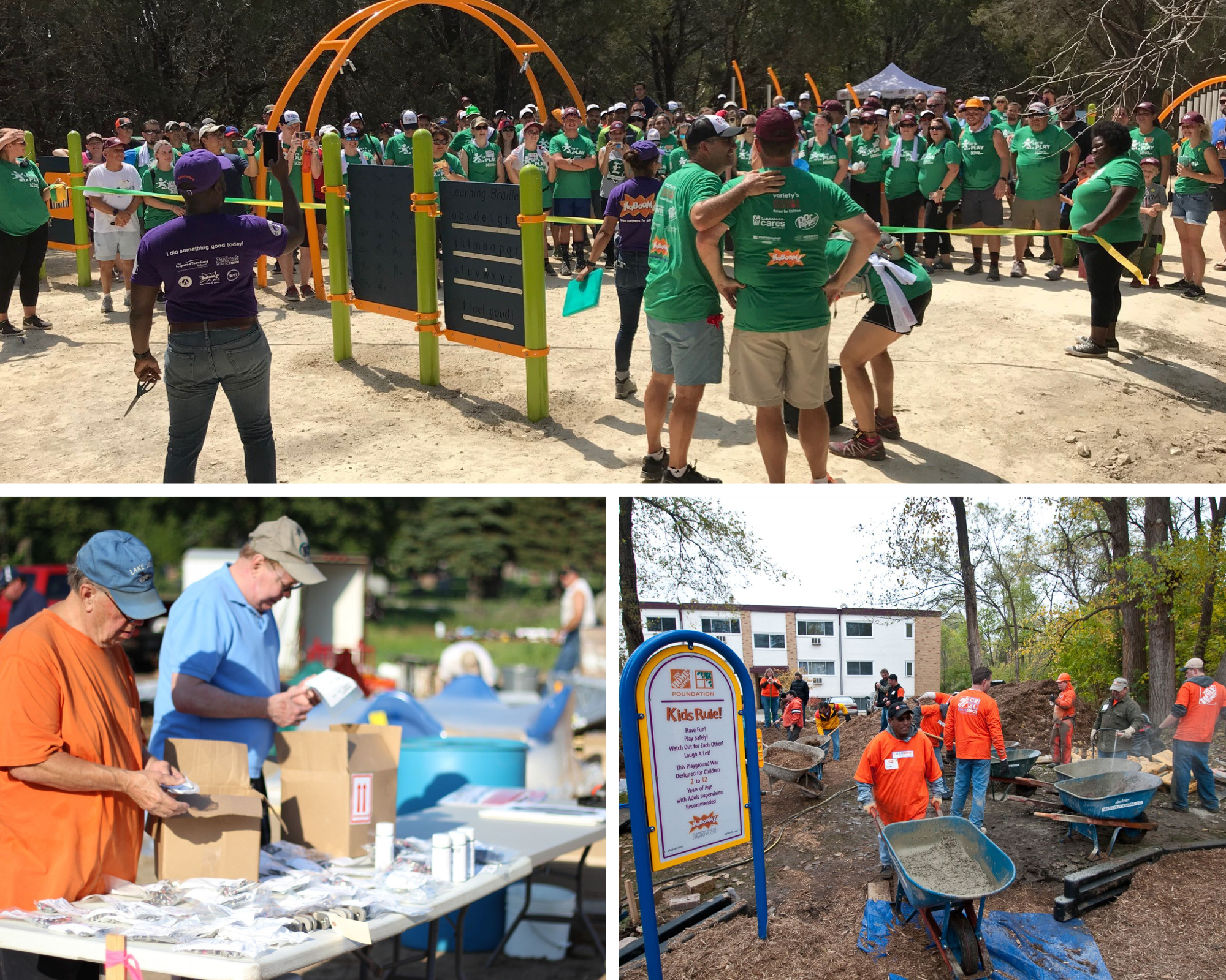 Community united for a playground build, showcasing collective effort and highlighting the importance of inclusive playground funding.