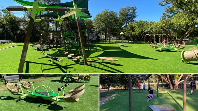 Curtis Park playground in University Park, TX — installed by Whirlix Design