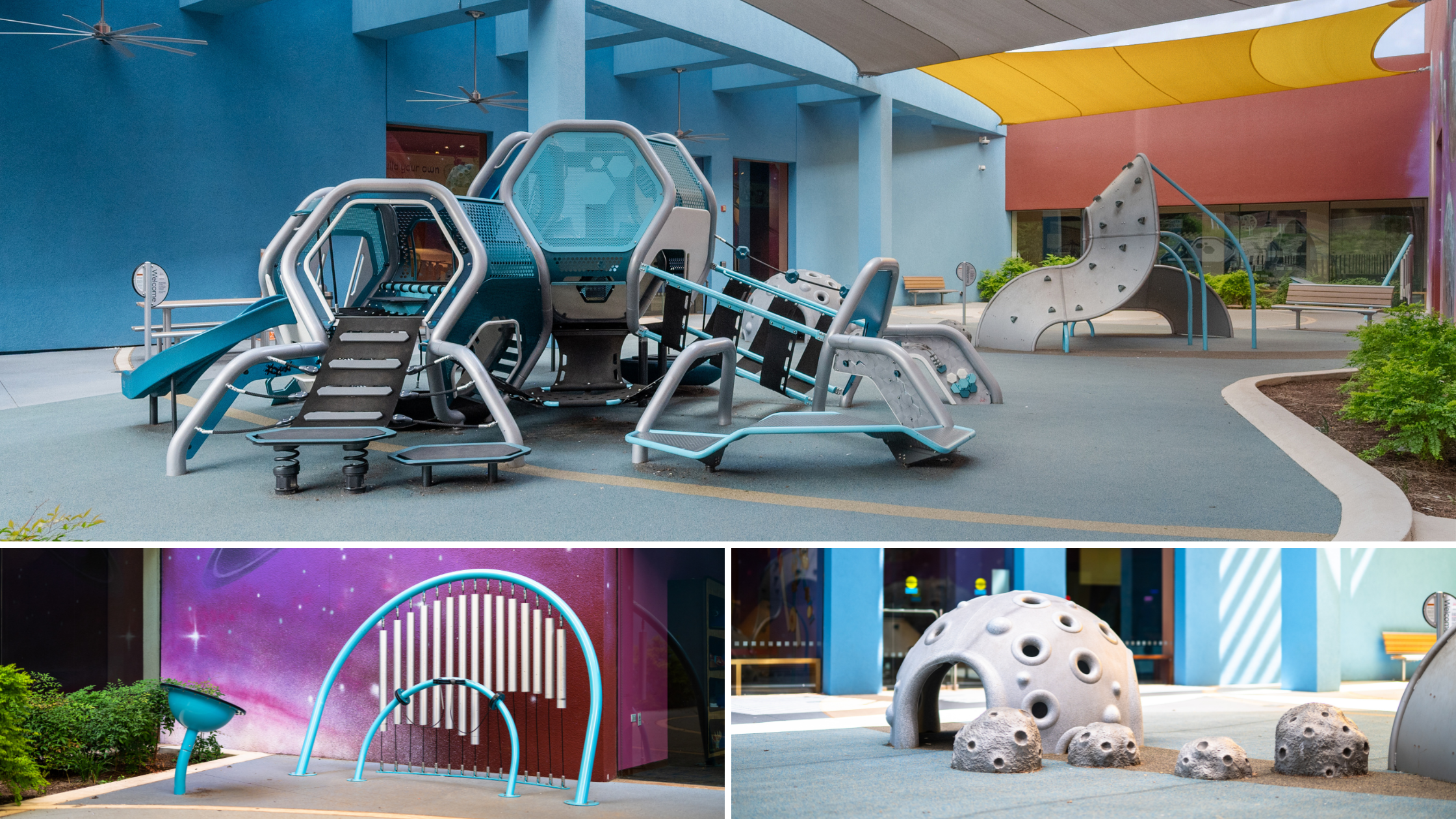 Landscape Structures Hedra® playground at Galaxy Park, located at the Fort Worth Museum of Science and History in Fort Worth, Texas.
