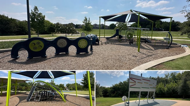 Crab Trap net climber, Weevos structure, and fitness equipment at Prestwyck Park in McKinney, Texas