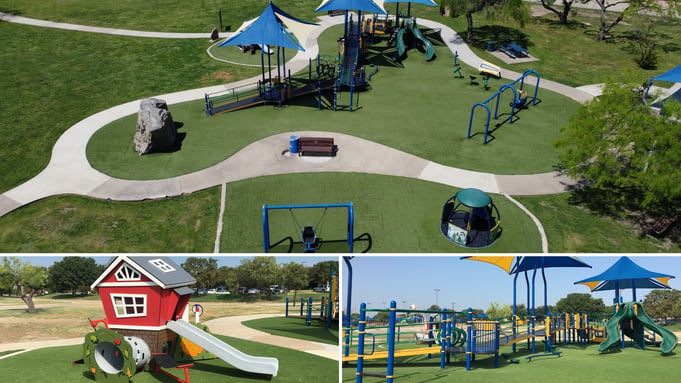 Rosemeade Park playground in Carrollton, TX — installed by Whirlix Design