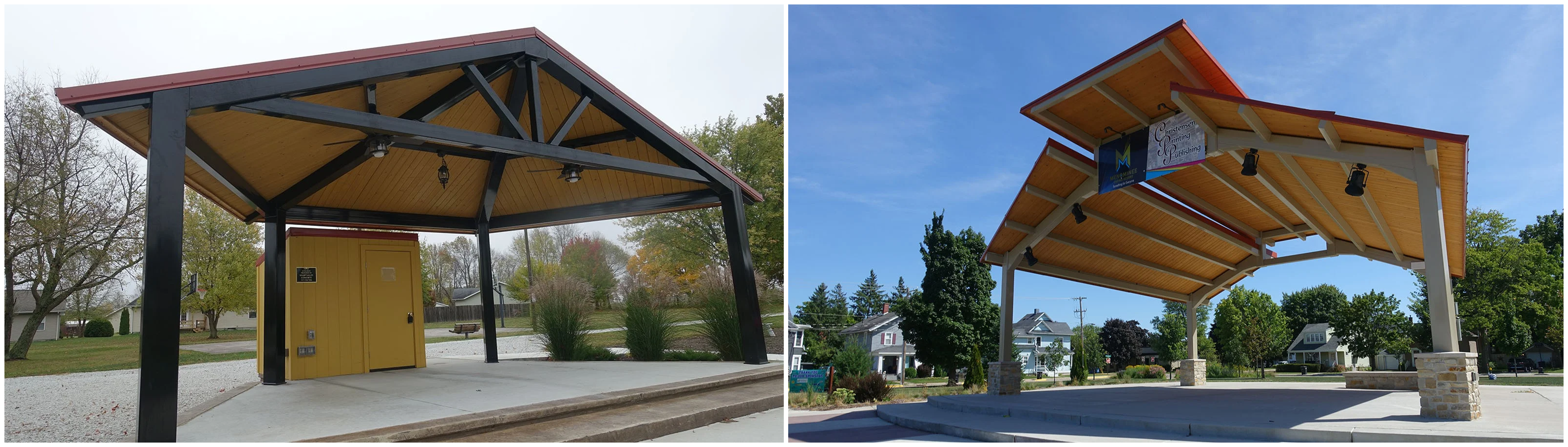 Amphitheater with electrical lighting infrastructure and shade planning during daytime