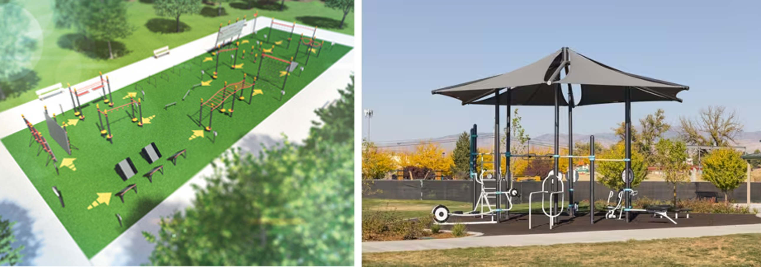 Two examples: Fitcore Extreme and HealthBeat Circuit fitness parks.
