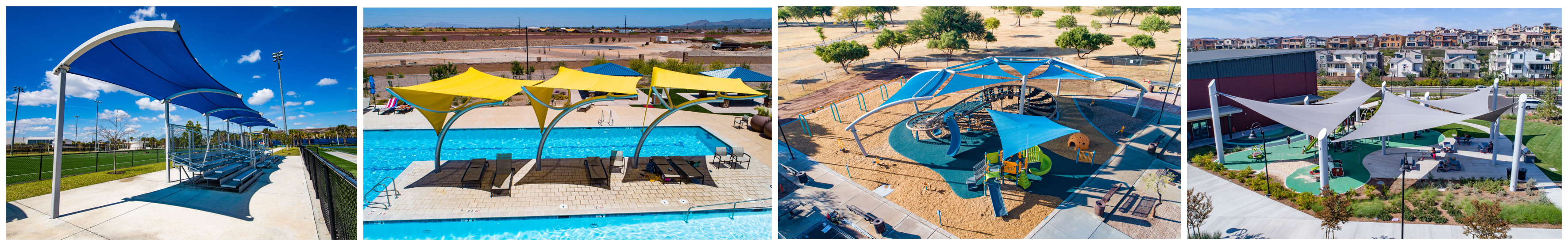 Premium tensioned fabric shade structures showcasing architectural design elements and long-term commercial value.